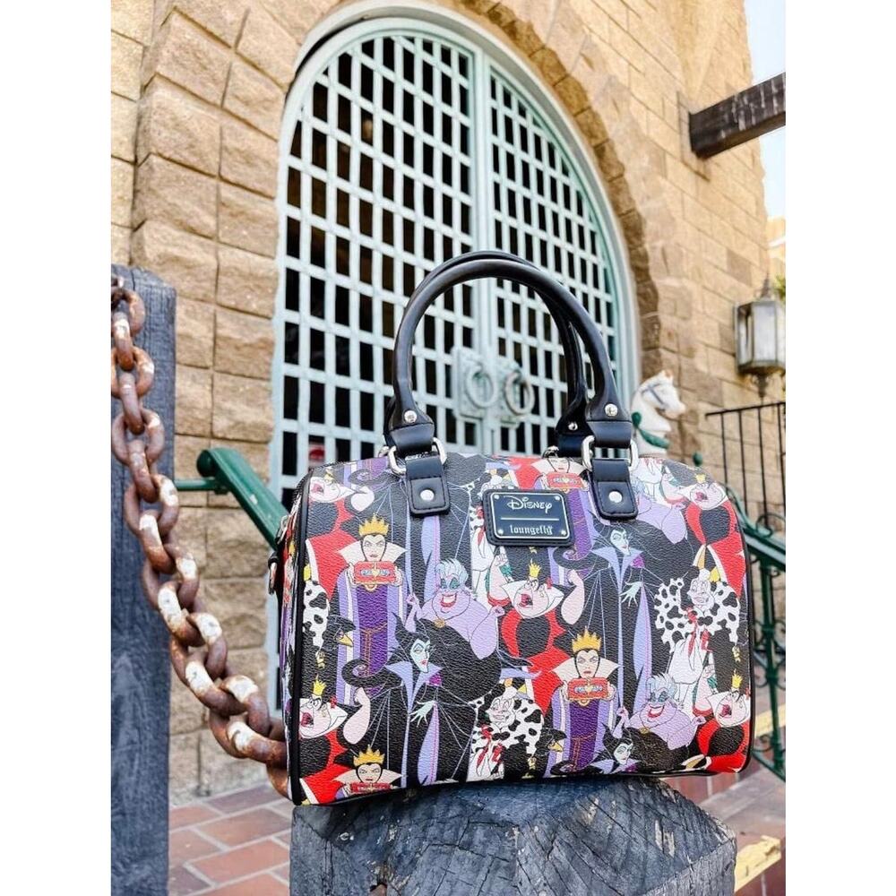 Loungefly Black Disney Villains Pattern Crossbody Satchel
